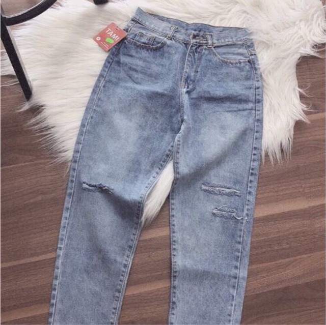 Quần slim baggy jeans suông rách đùi ulzzang kèm ảnh thật