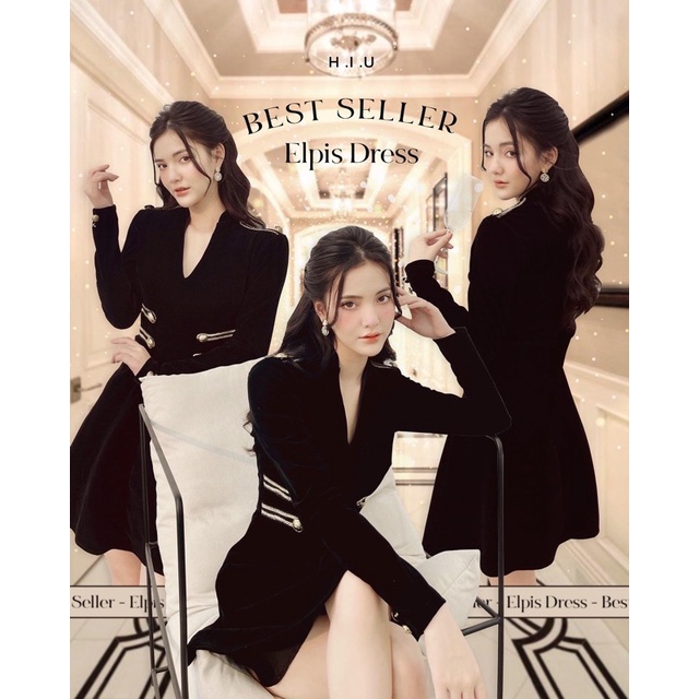 Váy nhung thiết kế cao cấp ELPIS dress H.I.U ROOM, váy tiệc dáng cổ cổ tàu royal H.I.U Design 2022.