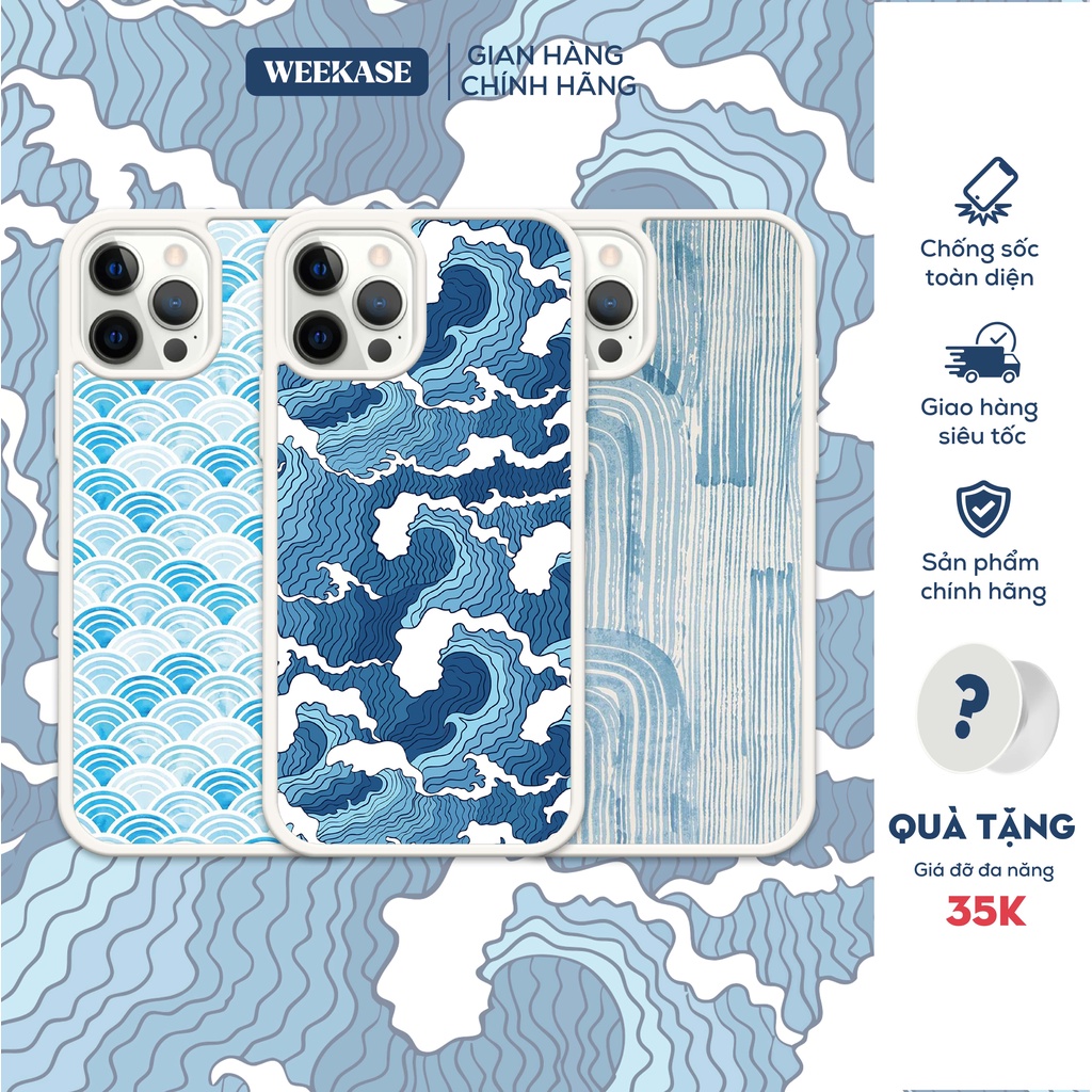 Ốp lưng iPhone dẻo viền trắng, đen chống va đập Weekase sóng xanh, tất cả dòng máy