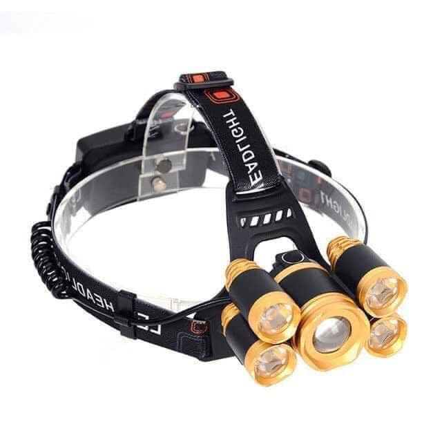 Đèn Pin Đội Đầu 5 Bóng, Đèn Pin Siêu Sáng Chống Nước Đeo Đầu Tiện Lợi