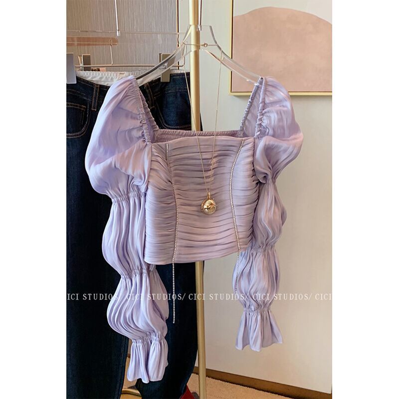 Áo Kiểu Tay Phồng Màu Tím Phong Cách Ngọt Ngào Thời Trang Mùa Xuân Mới Dành Cho Nữ 2022