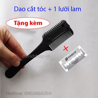 Dao cắt tóc cán nhựa giá rẻ, combo tặng kèm 1 lưỡi lam