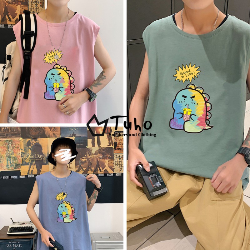 Áo 3 Lỗ Nam Nữ Khủng Long TUHO, Áo Sát Nách Tanktop Unisex In Hình Khủng Long Siêu Hot Chất Cotton 4 Chiều Siêu Thoáng