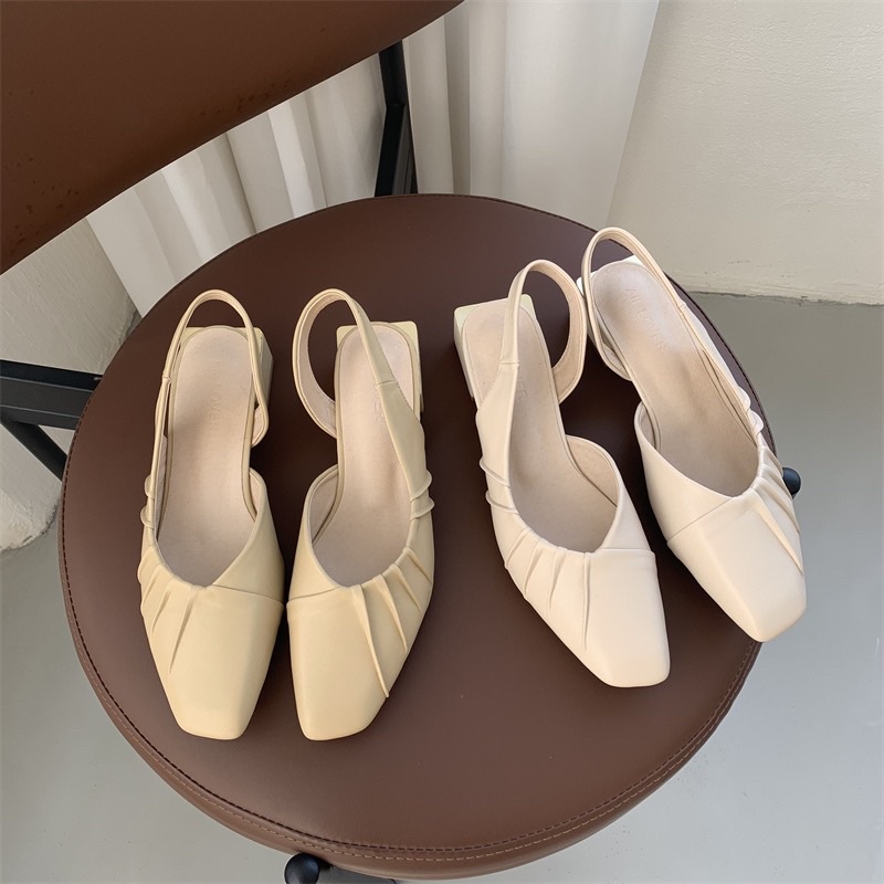 Giày bệt nữ đế vuông cao 3cm sandals hở gót mùa hè phong cách Hàn Quốc