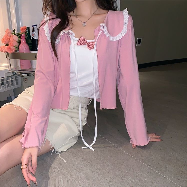 Áo Cardigan Mỏng + Áo Hai Dây Thắt Nơ Phong Cách Hàn Quốc Dành Cho Nữ