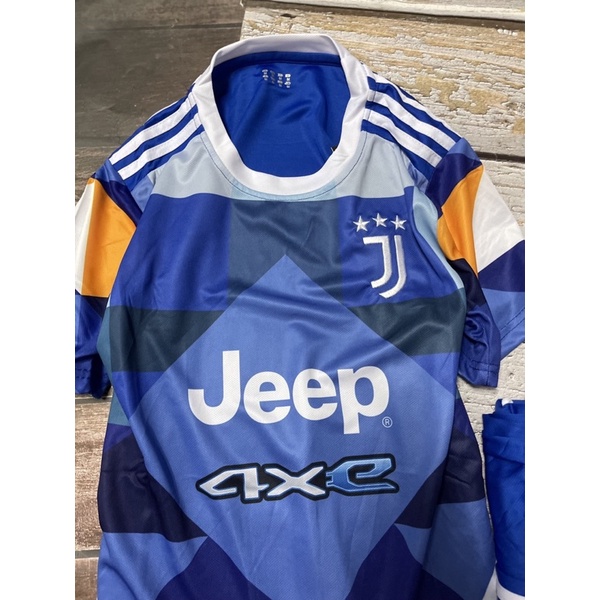 Set Bộ quần áo thể thao bóng đá nam nữ vải mè thái clb juve áo xanh 3D quần xanh logo thêu đầy đủ