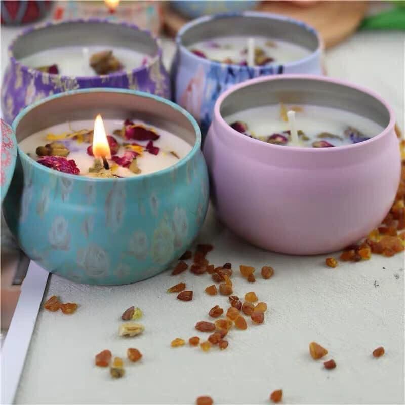 Nến thơm hũ thiếc nến khử mùi sáp nến thơm phòng nguyên liệu từ thiên nhiên họa tiết nhiều màu xinh xắn SF1391