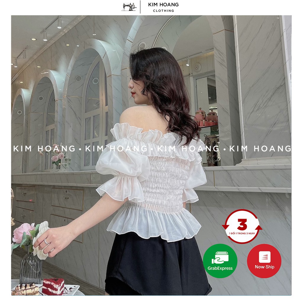 Áo croptop ôm, áo croptop tay ngắn bánh bèo sexy kiểu tay bồng bèo nhún Mophus MA005