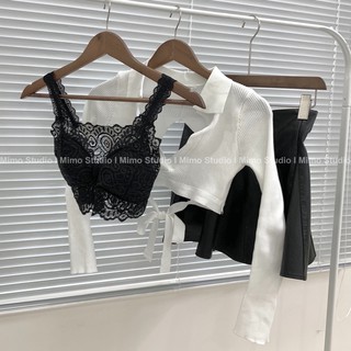 áo len croptop cổ polo hở lưng