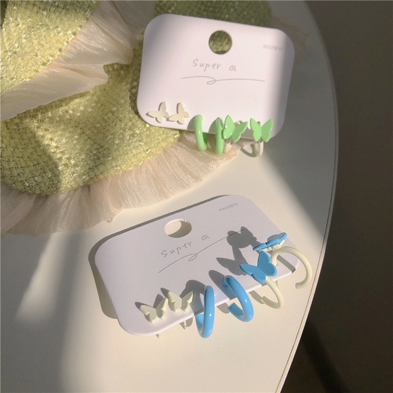 Set 3 Đôi Khuyên Tai Hình Bướm Nhiều Màu Sắc Thời Trang Dành Cho Nữ