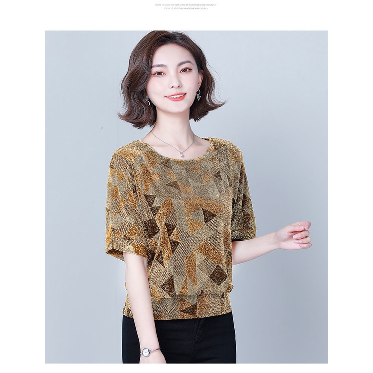 Áo Thun Tay Ngắn Chất Liệu Lụa Cao Cấp Thời Trang Dành Cho Phụ Nữ Trung Niên