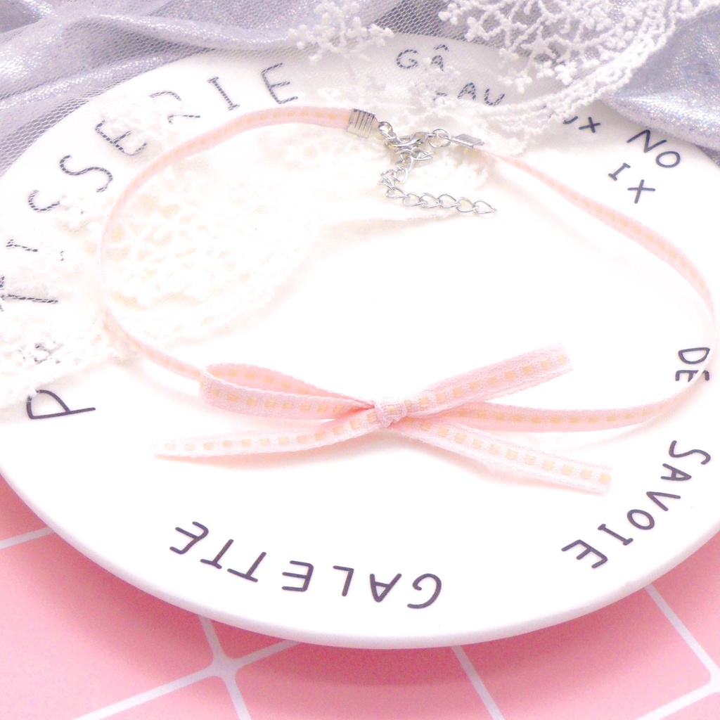 Vòng Cổ Choker Ngắn Xương Quai Xanh Thắt Nơ Họa Tiết Caro Phong Cách Đường Phố Cho Nữ