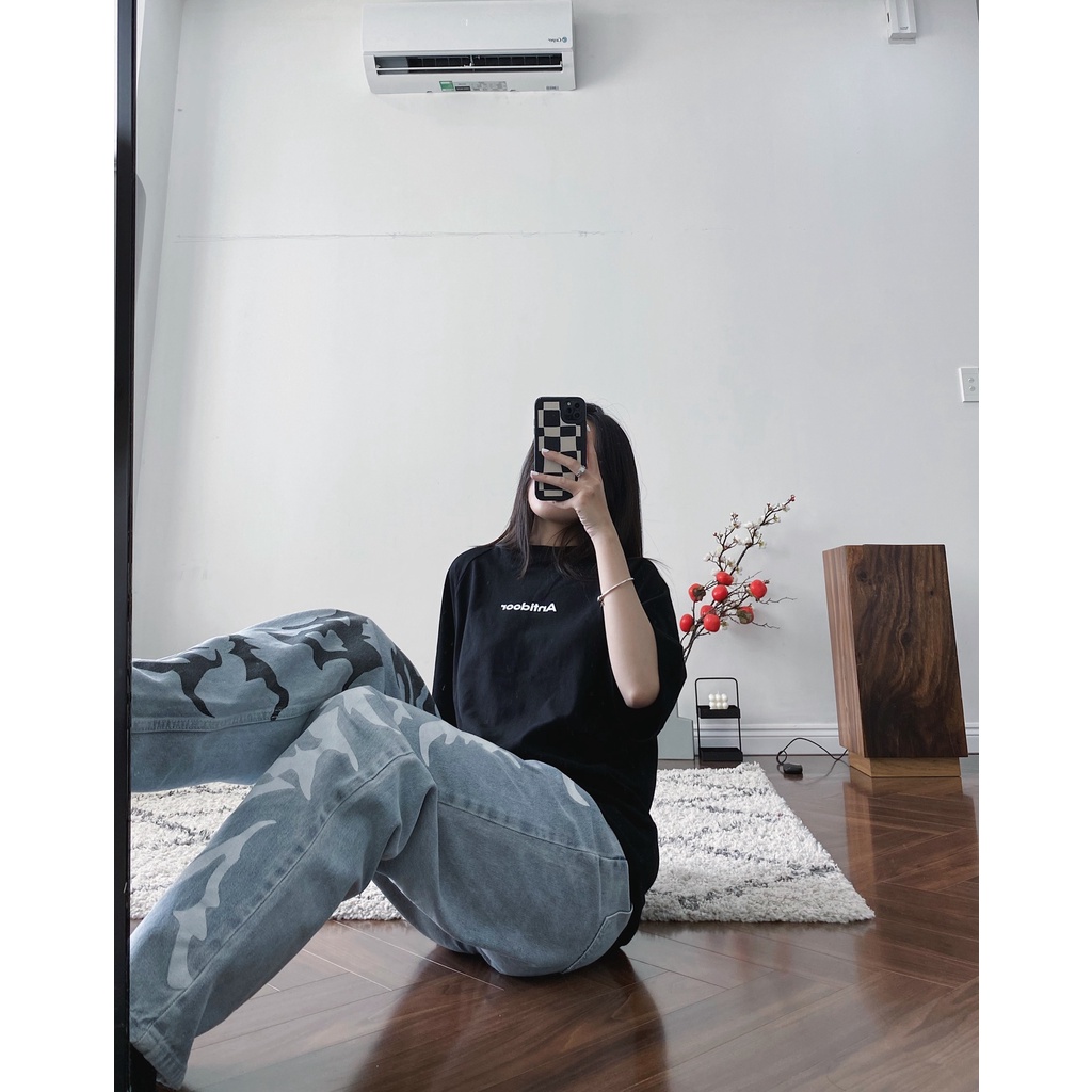 TEE LOGO ANTIDOOR CAO CẤP 100% COTTON OVERSIZE - MÀU ĐEN - HÌNH THẬT SHOP CHỤP