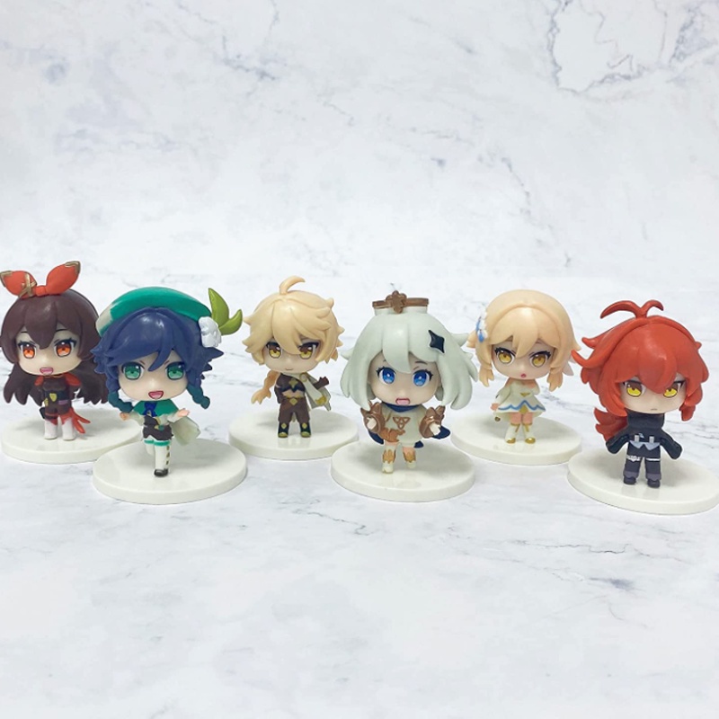 6PCS/set Anime Genshin Impact Figure Toys Set of Q Version Action Figures Decoration Venti Amber Lumine Aether Paimon Diluc