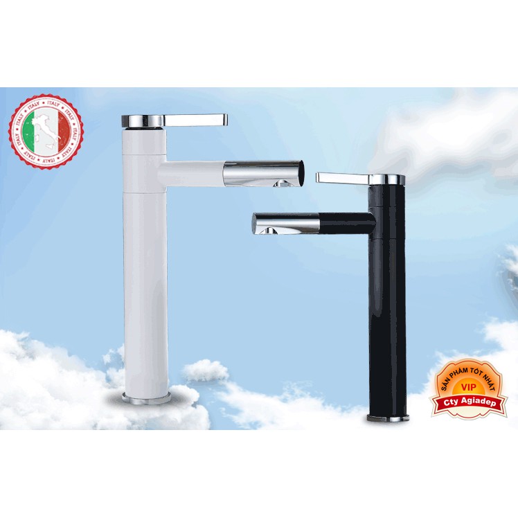 Vòi Lavabo nóng lạnh (Bóng kính, chân cao) + 2 dây cấp - Siêu cấp ITALIA