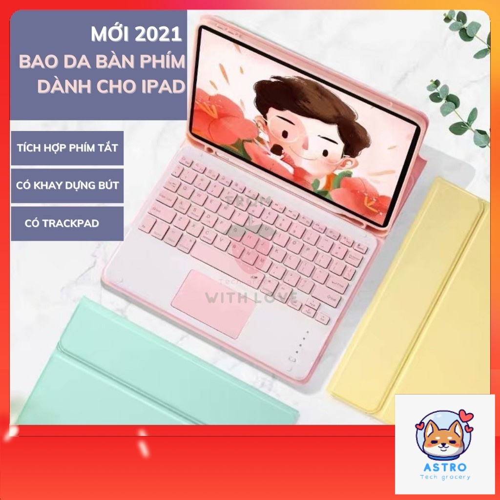 [Trackpad] Bao da bàn phím iPad có Touchpad 3-in-1 tích hợp khay đựng bút, kết nối bluetooth không dây có thể tháo rời