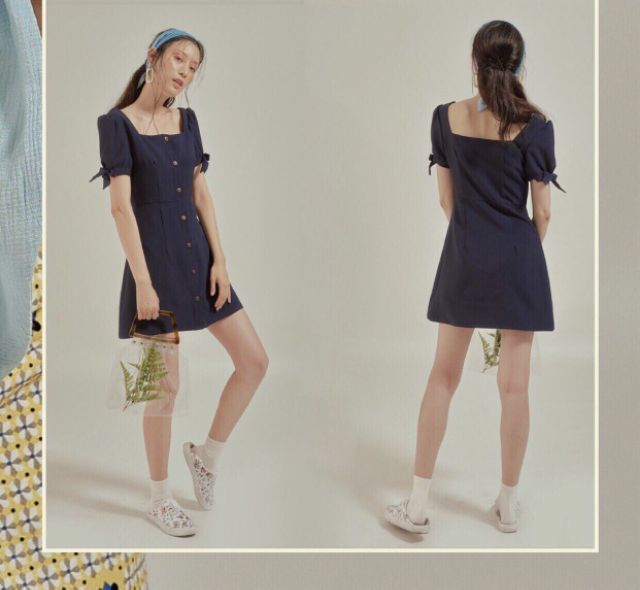 Đầm cổ vuông tay nơ (có 2 màu, ảnh thật)