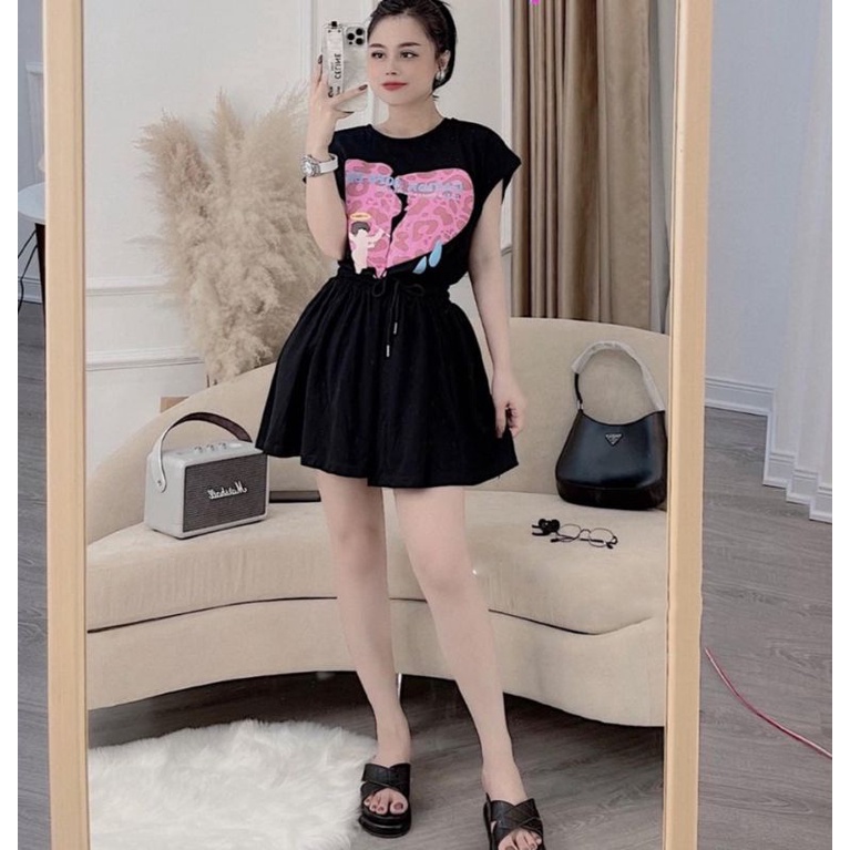 Set đồ bộ nữ chất cotton quảng châu quần giả váy Lis You