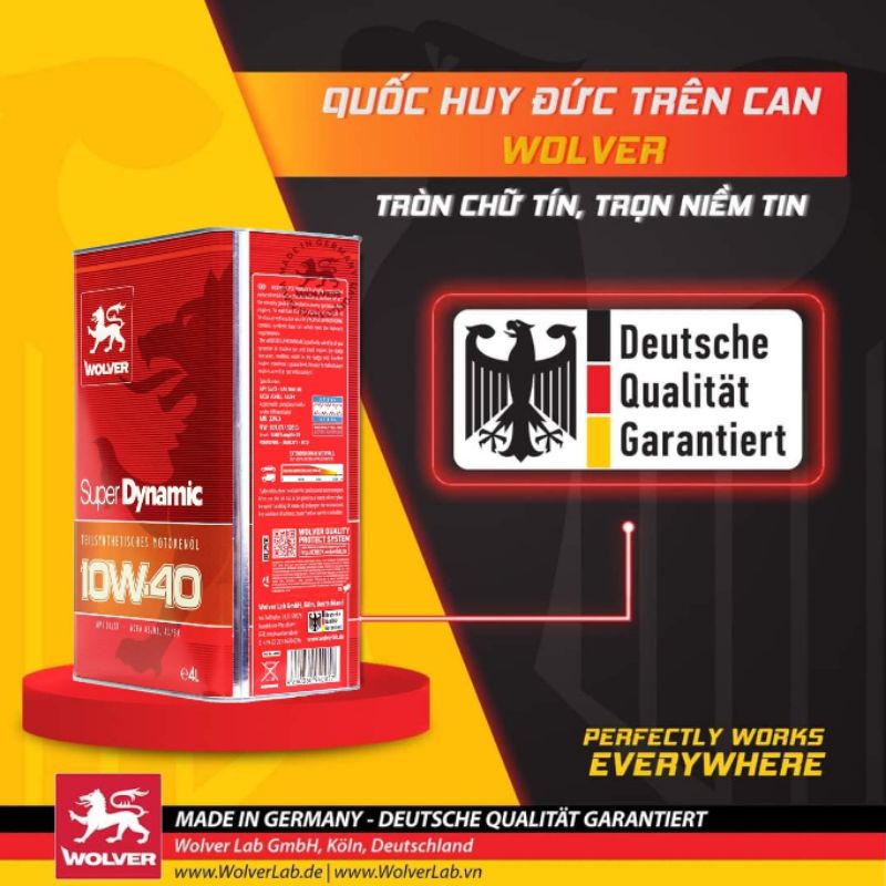 Nhớt động cơ Ô TÔ cao cấp Wolver Super Dynamic 10W40 4L SL/CF - Nhập 100% từ  Đức