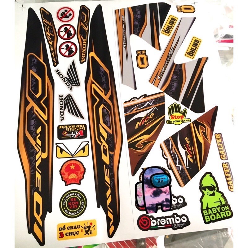 Tem rời Wave 100 Vàng đen 3 lớp chống thấm chống phai