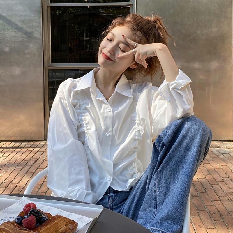 Áo Sơ Mi Trắng Dài Tay Thiết Kế Dây Rút Thời Trang Mùa Xuân Mới Cho Nữ 2022