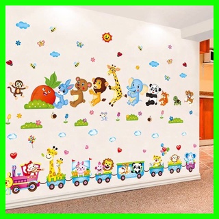 Decal dán tường thỏ nhổ cà rốt ghép đoàn tàu to