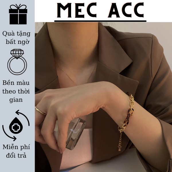 Vòng tay nữ cá tính phối xích lắc tay nữ dây rút phối xích họa tiết da báo phong cách Vintage T1 Mec Accessories