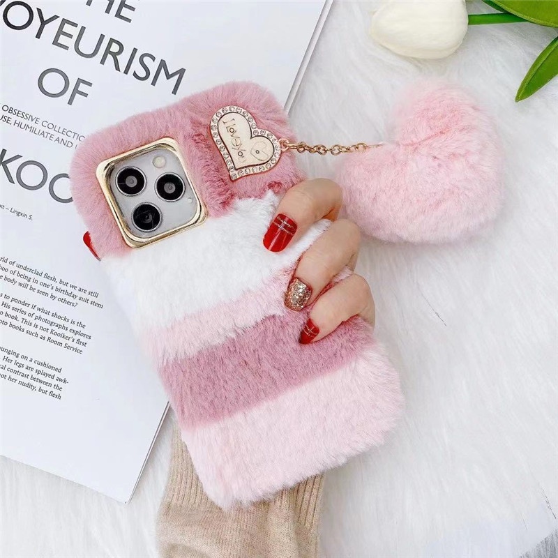 Ốp Lưng Lông Trái Tim Tình Yêu iPhone 15 14 13 12 11 promax 13mini 12mini 12 7 8 6 6s Plus Lông Tơ Sang Trọng Ấm Áp Lông Thỏ Lông Mềm