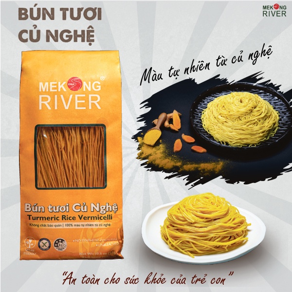 Bún Tươi Củ Nghệ Mekong River Gói 300G - 100% màu tự nhiên từ gạo, củ nghệ