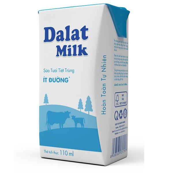 Sữa Dalatmilk Tiệt Trùng Có Đường/ Ít Đường/ Không Đường Vỉ 4 Hộp * 180ml - 110ml