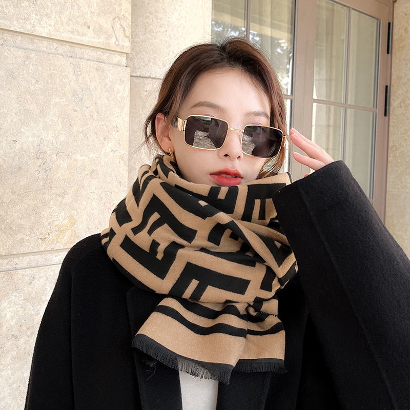 Khăn Choàng Len Cashmere Hai Lớp In Chữ f Phong Cách Hàn Quốc Thời Trang Thu Đông 2022 Mới