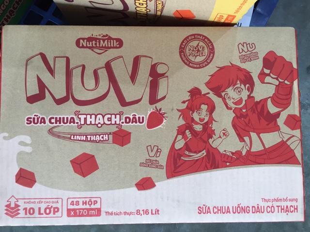 Thùng 48 hộp Nutifood NuVi Sữa chua uống Dâu có thạch hộp 170ml