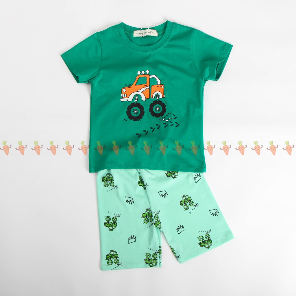 [SALE] Bộ Cộc Tay Cho Bé Minky Mom Vải Cotton 100% Họa Tiết Giao Thông, Đồ Bộ Bé Trai Bé Gái Mặc Nhà Mùa Hè MKM2111