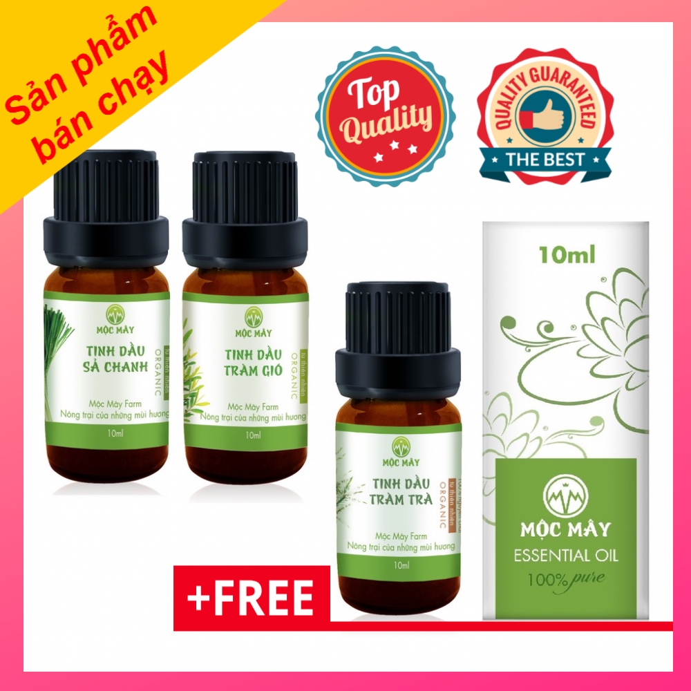 Combo tinh dầu sả chanh Mộc Mây 10 ml và tinh dầu tràm gió Mộc Mây 10ml - Tặng tinh dầu tràm trà Mộc Mây 10ml