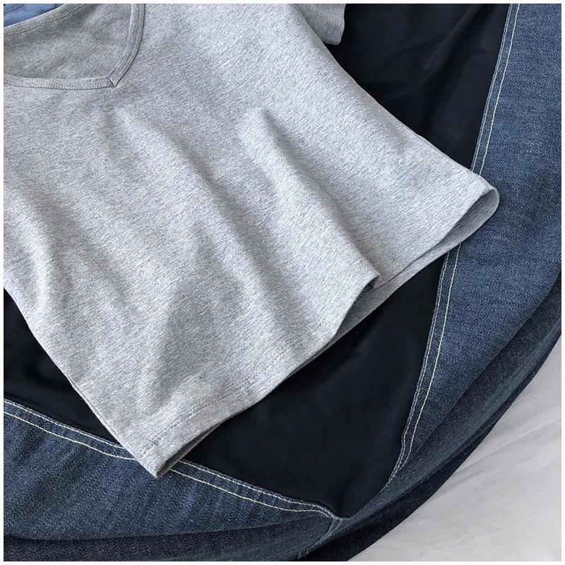 Áo Thun Tay Ngắn Cổ Chữ V Màu Sắc Đơn Giản Dành Cho Nữ