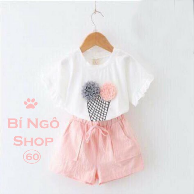 Bộ Đồ Bé Gái Kem Bông