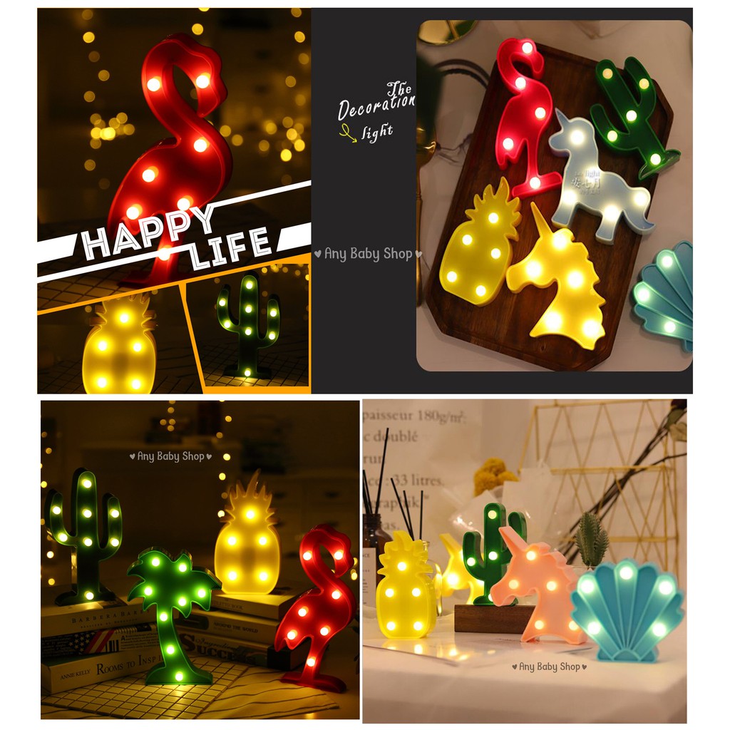 Đèn LED để bàn,trang trí quán Coffee 3D hình xương rồng, hồng hạc,kỳ lân   ❣❣