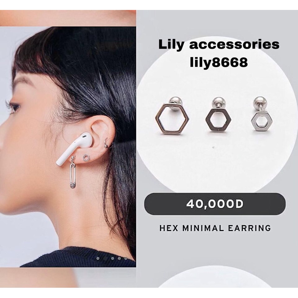 Hexagon Minimal Earring khuyên tai titan lục giác không gỉ không đen không dị ứng nam nữ Uniex