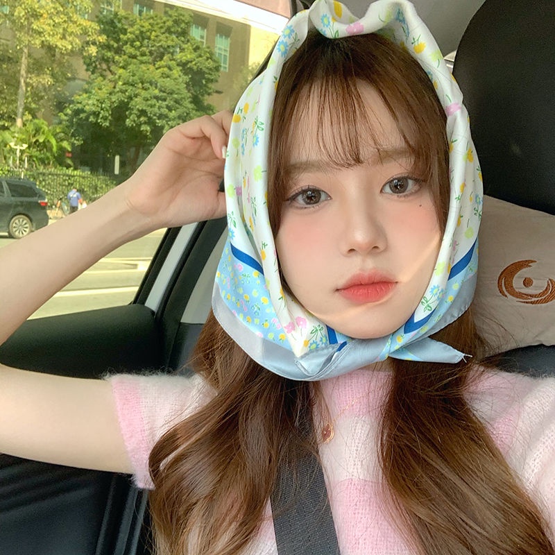 Khăn Choàng Cổ Chống Nắng In Họa Tiết Hoa Phong Cách Hàn Quốc Dễ Thương Thời Trang Mùa Hè