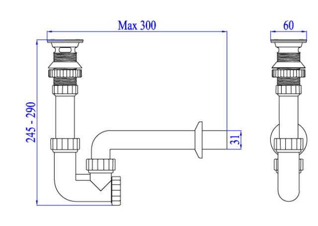 Xi phông bộ xả chậu lavabo Hùng Anh - Bộ xả Lavabo