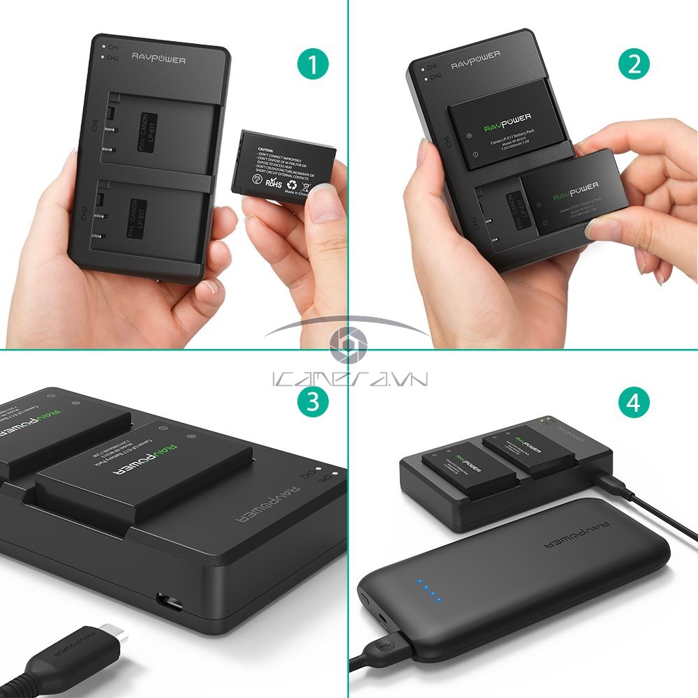 Bộ 2 pin RavPower LP-E17 và sạc đôi LP-E17 cho Canon 77D, 750D, 760D, 800D, M6 EOS RP - Hàng chính hãng