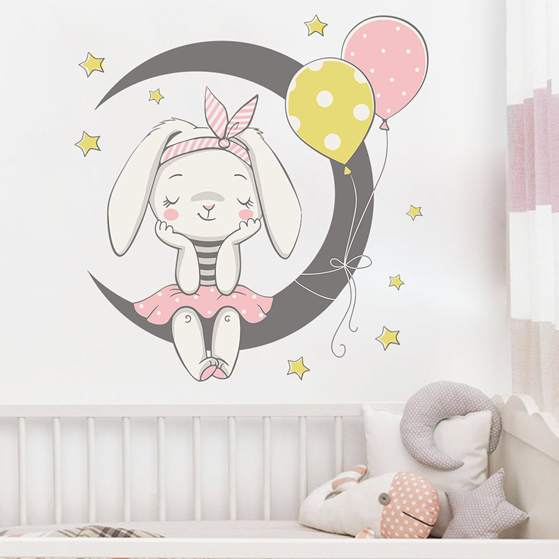 Sticker Dán Tường Họa Tiết Hình Con Thỏ Và Con Thỏ Theo Phong Cách Hoạt Hình