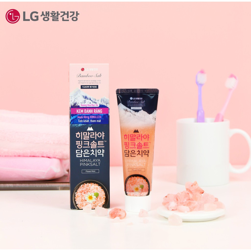 Kem đánh răng Himalaya Pink Salt muối hồng, bảo vệ khỏi vi khuẩn với hơi thở thơm mát - Hương Hoa Bạc Hà 100g