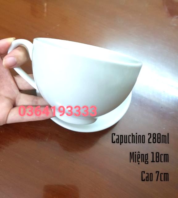 Cốc sứ capuchino tách cafe latte 280ml 220ml kèm đĩa kê trắng