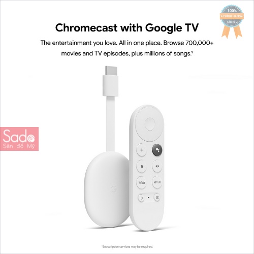 Google Chromecast With Google TV 4K HDR biến TV thường thành Smart TV, điều khiển giọng nói tiếng Việt