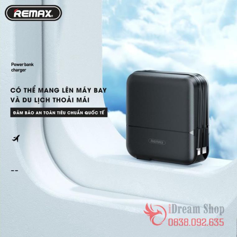 Củ sạc cốc sạc kiêm cục pin sạc dự phòng đa năng Remax 15000mAh sạc nhanh 4 cổng tích hợp sẵn cáp