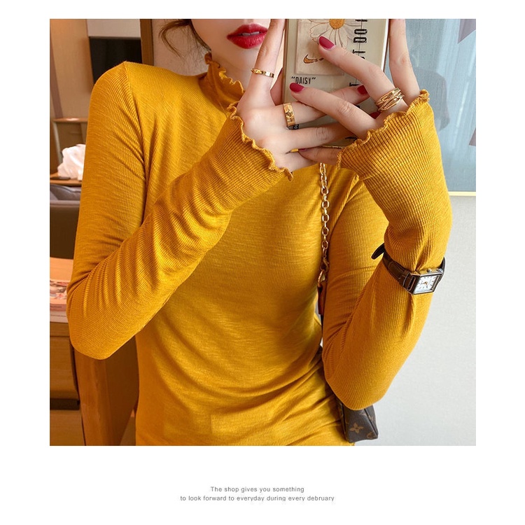 Áo Thun Nữ Dài Tay Cổ Cao Phong Cách Hàn Quốc Mới