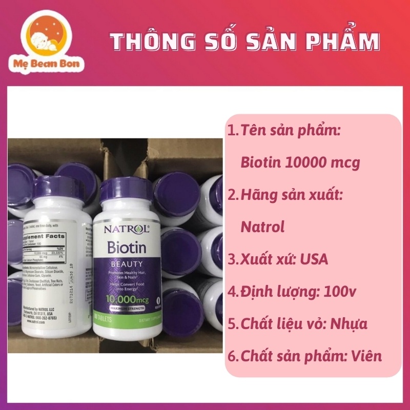 Viên uống Natrol Biotin 10000 mcg (100v), USA