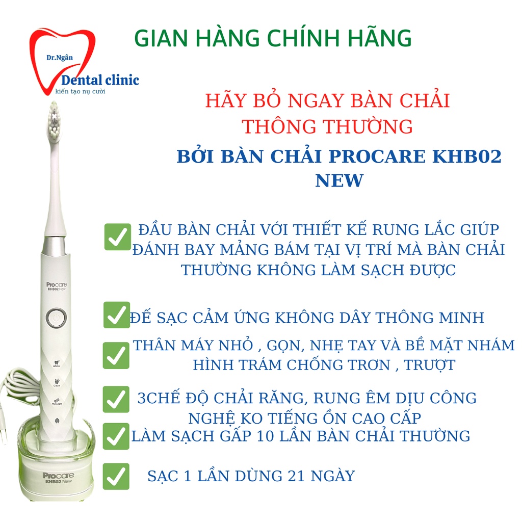 Bàn chải đánh răng điện cao cấp thế hệ mới PROCARE KHB02 NEW- máy đánh răng phiên bản mới HÀNG CHÍNH HÃNG