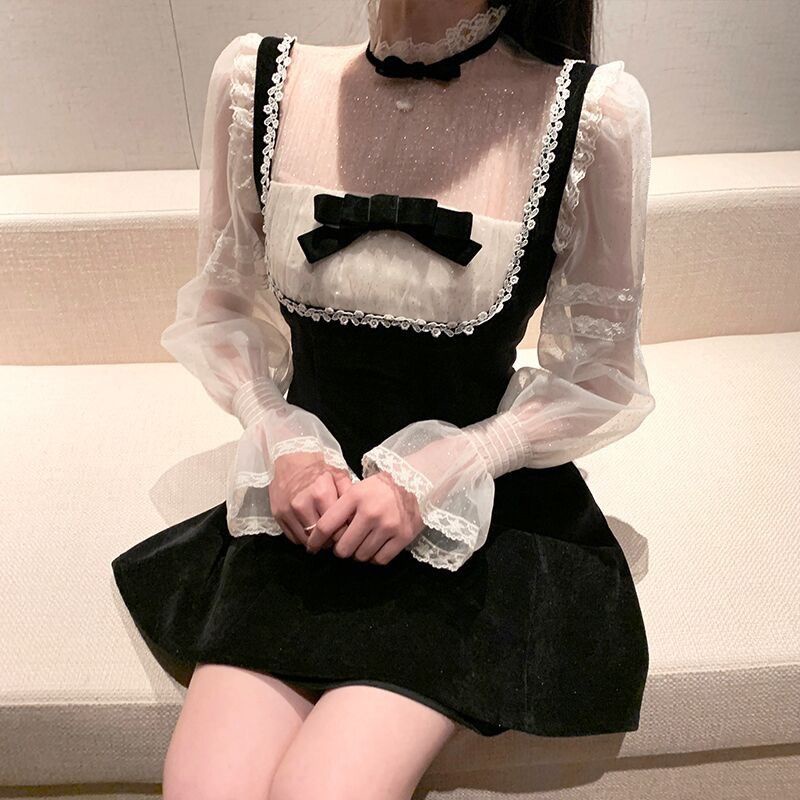 Đầm Nhung Đen Đính Kim Sa Lấp Lánh Thời Trang Cho Nữ  tao bao